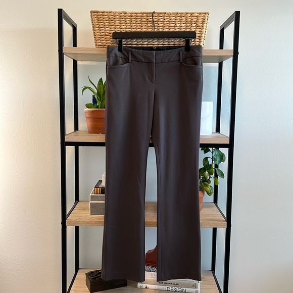Express Columnist Barely Boot Mid-Rise Brown Woven Career Dress Pant Trouser, 8 - Picture 1 of 9
